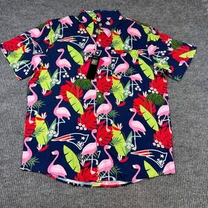 FOCO Shirt Men's L NFL New England Patriots Flamingo Floral Hawaiian Blue